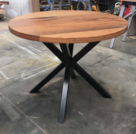 Recycled Messmate Dining Table With Black Cross Metal Legs Made By Www ... for Rustic Dining Table With Metal Cross Legs